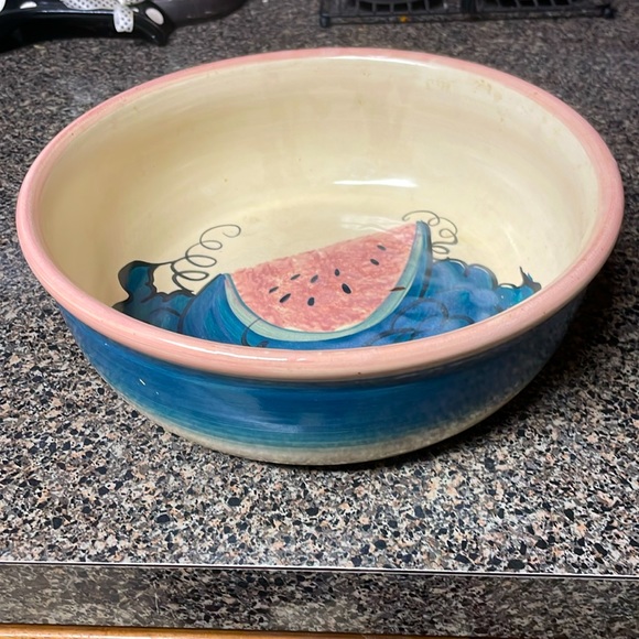 Vintage MARSHALL TX POTTERY, ELLIS PROD., Painted Watermelon Large BOWL 10”! - Picture 3 of 5